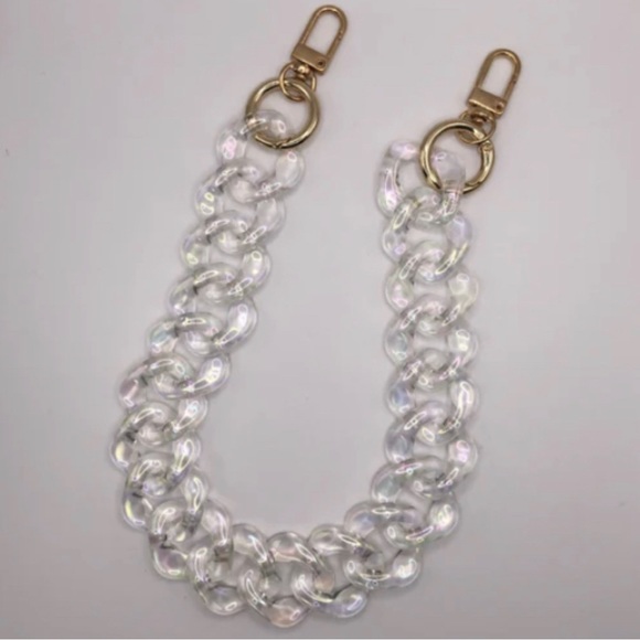 Chunky chain link strap, square shaped links, iridescent holographic - Picture 1 of 3